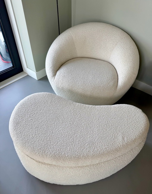 MADE.com Whitewash Bouclé Set: Sessel & Aufbewahrungshocker