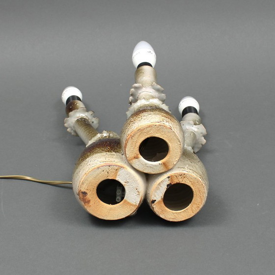 Image 1 of Gert de Rijk (1945-2009) - unica - keramische drie lichts lampvoet in de vorm van paddenstoelen - uit eigen atelier 