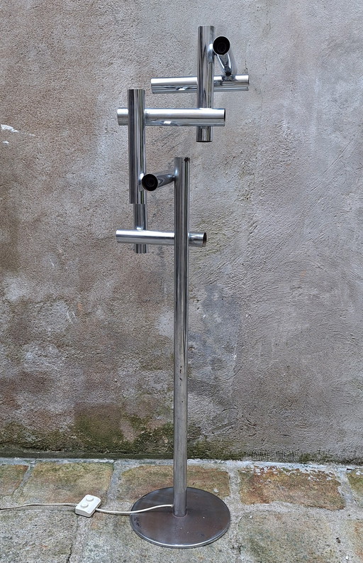 Lampadaire En Métal Chromé Dans le Gout de Reggiani, Années 70