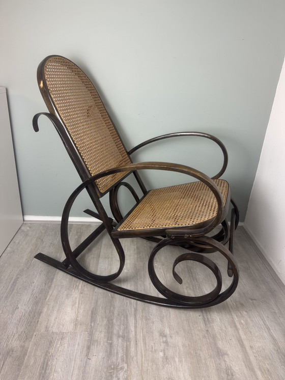 Image 1 of Thonet Style Rocking Chair with Rattan