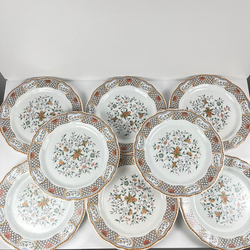 Set aus 8 Gien-Speisetellern, Dekor Rouen Esparsette, 1990
