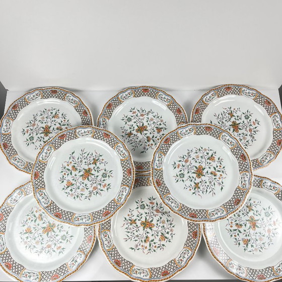 Image 1 of Set aus 8 Gien-Speisetellern, Dekor Rouen Esparsette, 1990