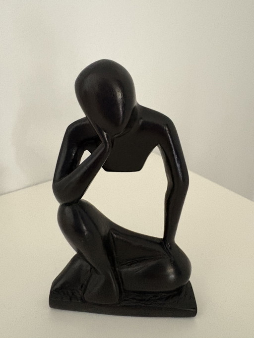 Sculpture moderne, Le Penseur, en bois noir