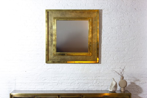 Large Brass Etched Regency Mirror by Belgochrom, 1970s