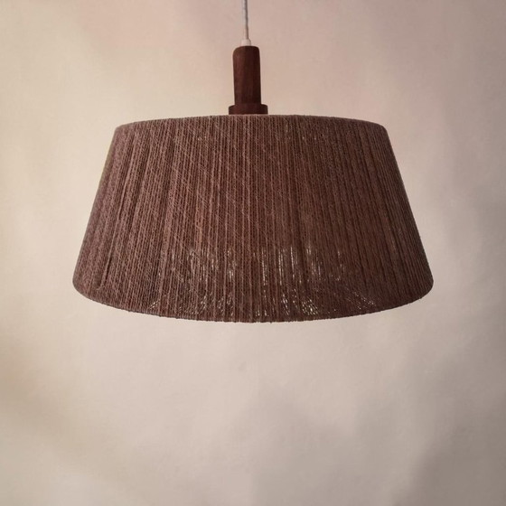 Lampada a sospensione da soffitto Mid Century Temde Noce Raffia anni '60, Temde Leuchten (foto 12 di 15)