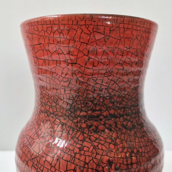 Image 1 of Vintage Accolay Crackle Glaze Ceramic Vase, Red & Blue, 1960s, Signed Accolay, 60s