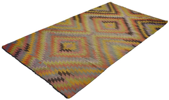 Tappeto Kilim Usak anatolico vintage 294x163 cm – Tessuto a mano in lana con motivo a zigzag colorato (photo 8 of 10)