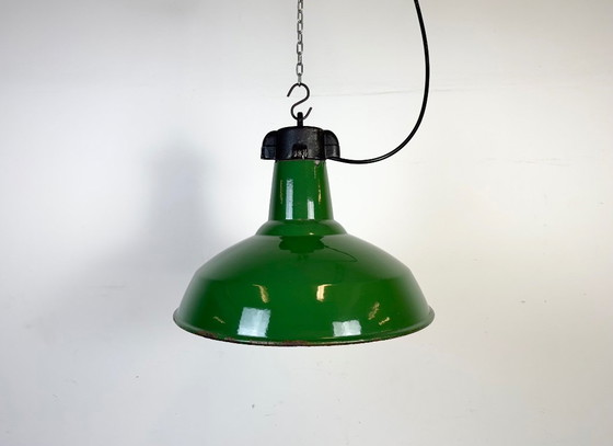 Image 1 of Industrial Green Enamel Factory Pendant Lamp, 1960s