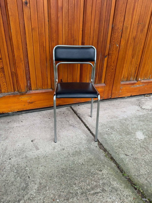 Bauhaus Chrome and Faux Leather Dining Chairs, 1980s, Set of 5