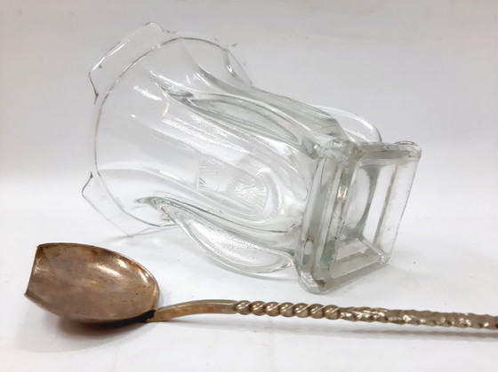 Image 1 of Secchiello per il ghiaccio vintage con cucchiaio; ciotola per il ghiaccio in vetro trasparente pesante
