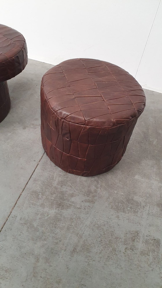 Image 1 of Vintage patchwork footstool poufs 70s
