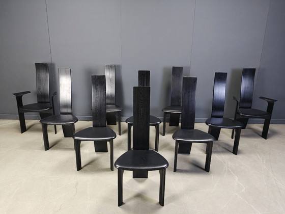 Image 1 of Set van 10 Belgische eetkamerstoelen met hoge rugleuning, jaren 80