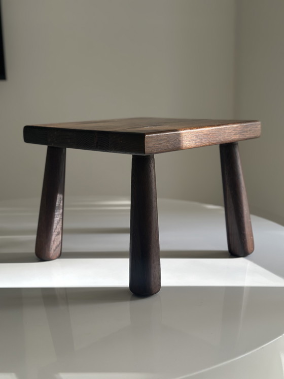 Image 1 of Brutalistischer Hocker, Pflanzentisch aus Holz, Beistelltisch, Japandi