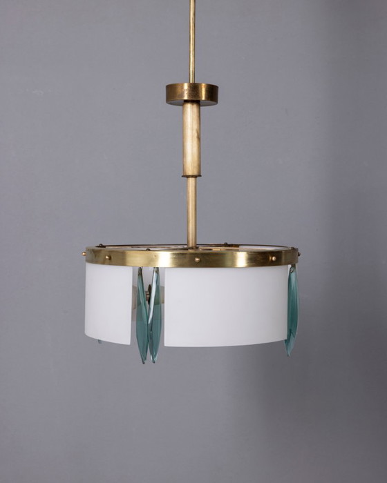 Lampadario vintage anni '50 di design italiano in vetro blu e cristallo. – Glass (photo 3 of 15)