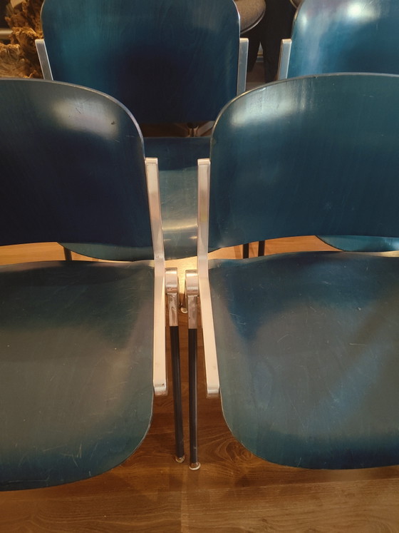 Image 1 of 5 stuks blauw/groen houten Castelli DSC 106 Stoelen Stapelbaar.