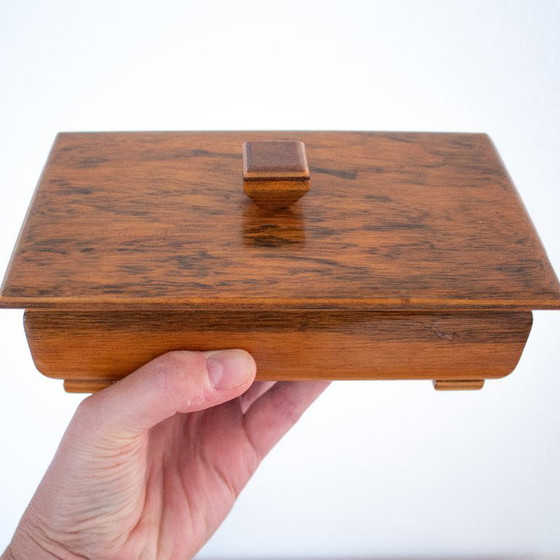Image 1 of Vintage rectangular wooden box, mid-century modern style, with square knob and legs