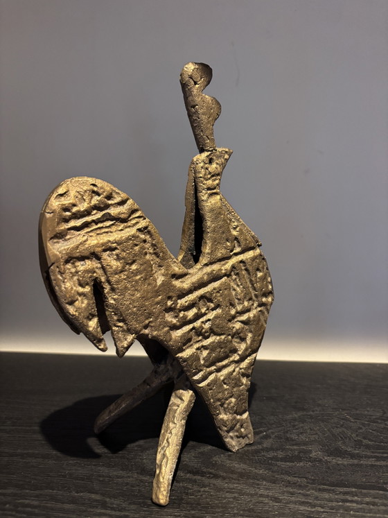 Brutalistisch Bronzen Beeld Haan – Vintage Afrikaanse Kunst (1.5kg) Cire Perdue – Decoratieve objecten, Brass (photo 7 of 10)