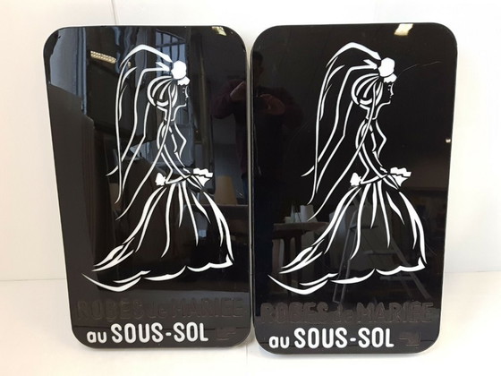 Image 1 of Vintage 1970s Plexiglas Sign: 70s Wedding Dresses