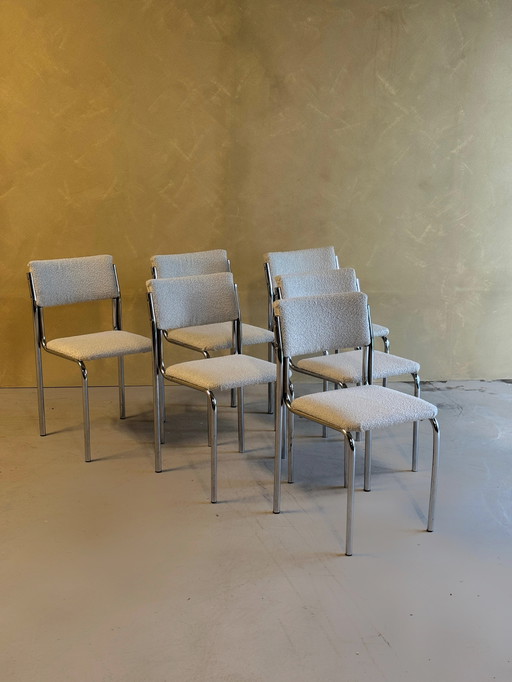 Ensemble de 6 chaises de salle à manger chromées et bouclées