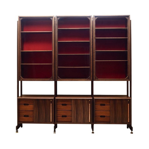 Modulaire wandkast van palissanderhout, Italiaans design, jaren 60, productie: Italië