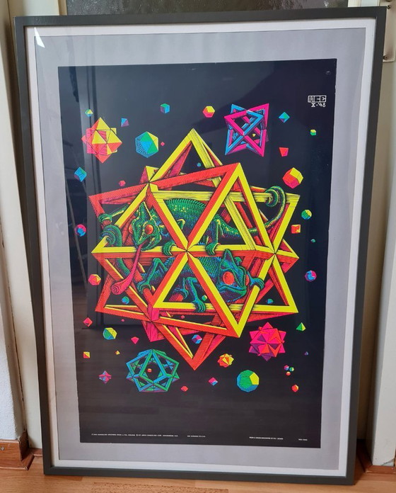 Image 1 of Escher zeefdruk Stars Artko Studios jaren 70 met lijst uniek