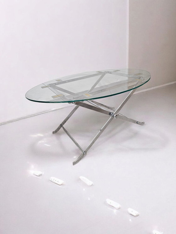 Image 1 of tavolino da caffè in vetro cromato dal design vintage, tavolino da divano, tavolino laterale