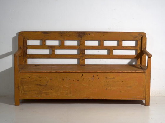 Antique painted storage bench in pine wood – Central Europe, circa 1920 – Benches (photo 31 of 40)
