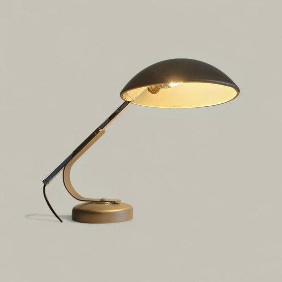 Image 1 of Industriële modernistische, beweegbare lamp, gesigneerd - Ontwerp van Ferdinand Solère, 1950 - Gelakt metaal en chroom