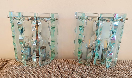 Image 1 of Een paar zeldzame vintage Zero Quattro Art wandlampen (Italië, jaren 70) in Fontana Arte-stijl