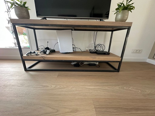 Robust Solid Oak Sidetable With Black Steel