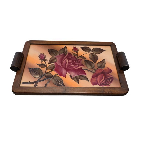 Image 1 of Vassoio Art Déco francese con rose, circa anni '30