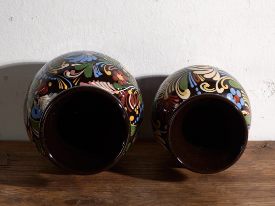 Pair of Vintage Glazed Ceramic Vases, Central Europe, circa 1950 #5, Brown (photo 10 of 12)