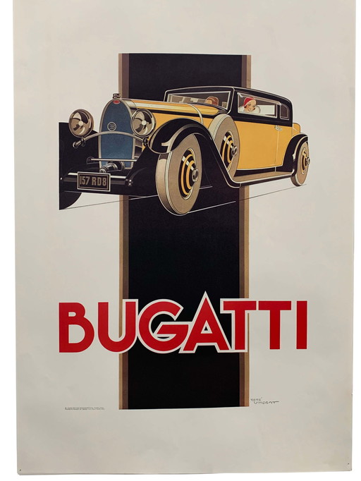 Affiche Bugatti de René Vincent pour Bedos Paris, années 1960