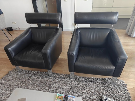 Image 1 of Divano Leolux Patachou e 2 poltrone in pelle nera
