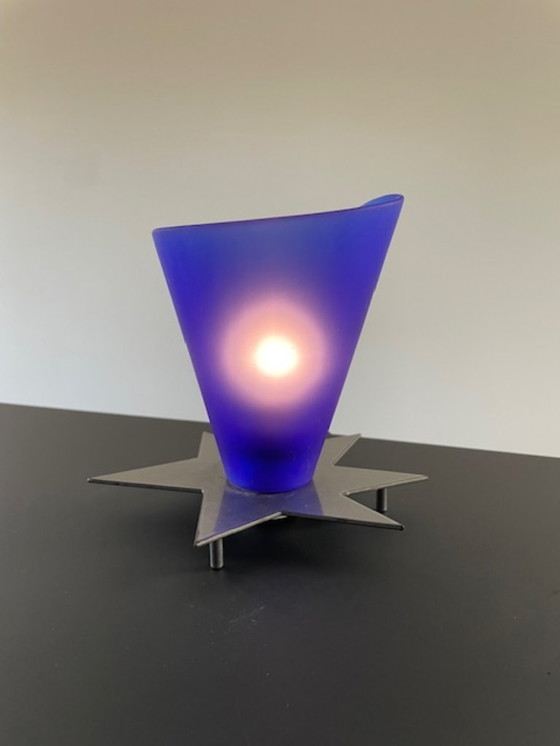 Image 1 of Vintage Zicoli design lamp sapphire blue glass stainless steel