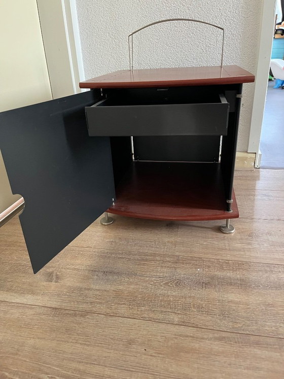 Red-brown and black storage cabinet with drawer, Auping, Wood, Metal (photo 3 of 5)