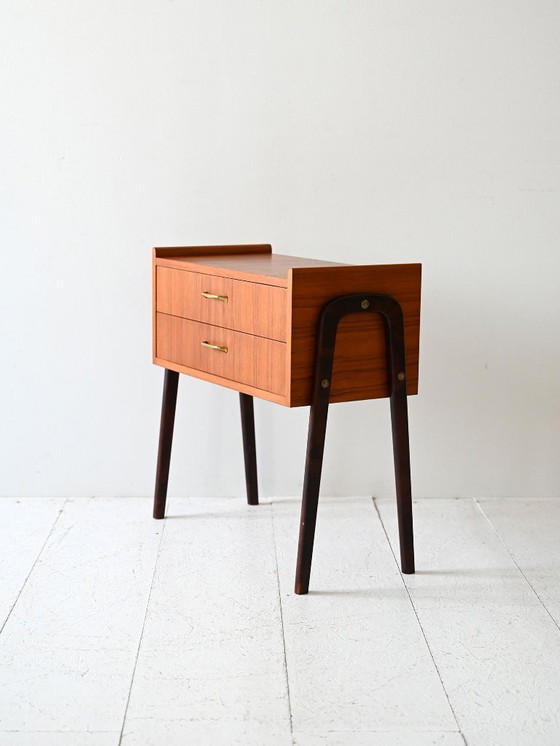 Image 1 of 1950s Scandinavian Teak Nightstand with Brass Handles
