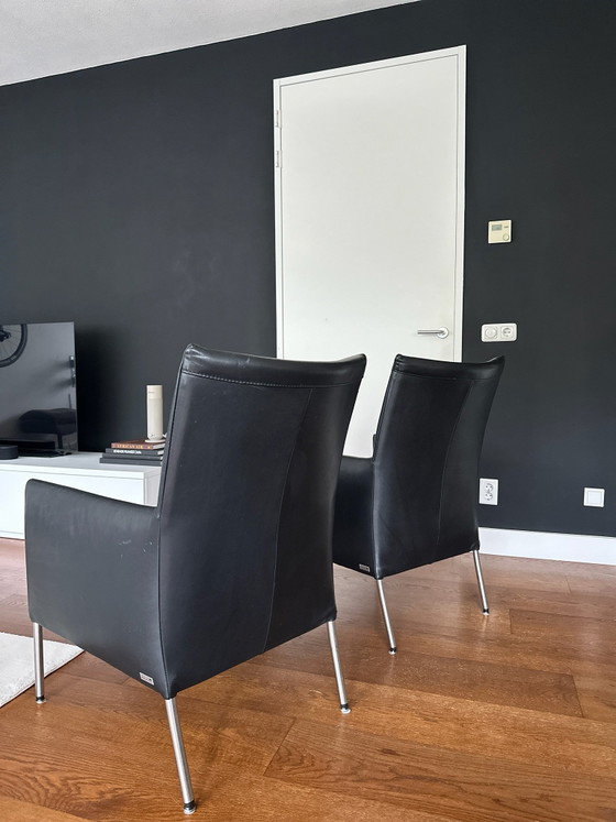 Poltrone Enzo Luca (set di 2), pelle nera con gambe in acciaio inossidabile, rvs, Nero (foto 7 di 8)