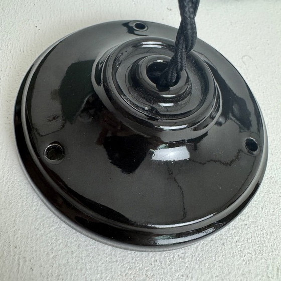 Image 1 of Pair of vintage industrial enameled "Mazda" pendant lights, 35 cm