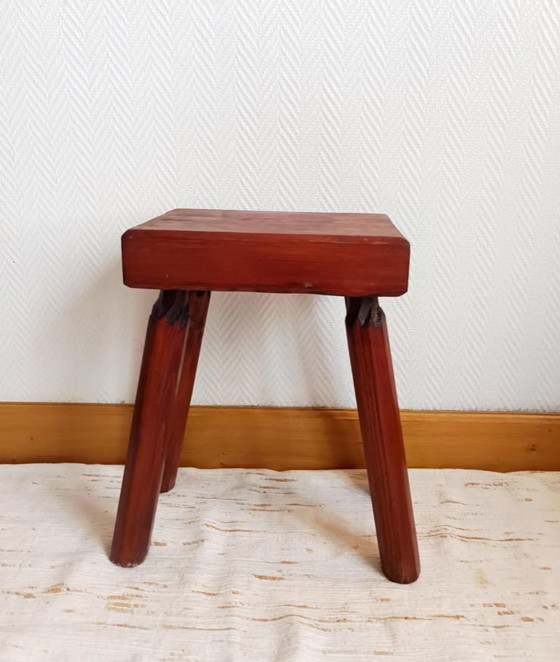 Image 1 of Vintage wooden brutalist farmhouse stool