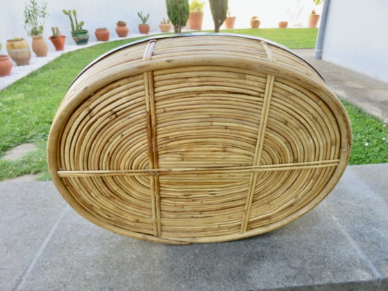 Image 1 of Großes Tablett im Stil von Gabriella Crespi, Bambus und Messing, 1970