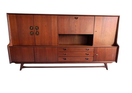 Credenza a muro vintage in teak, Louis van Teeffelen, Wébe – Credenze, Ceramica, Legno (photo 2 of 15)