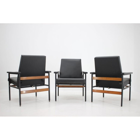 Image 1 of Vintage adjustable black leatherette living room set, Czechoslovakia 1970s