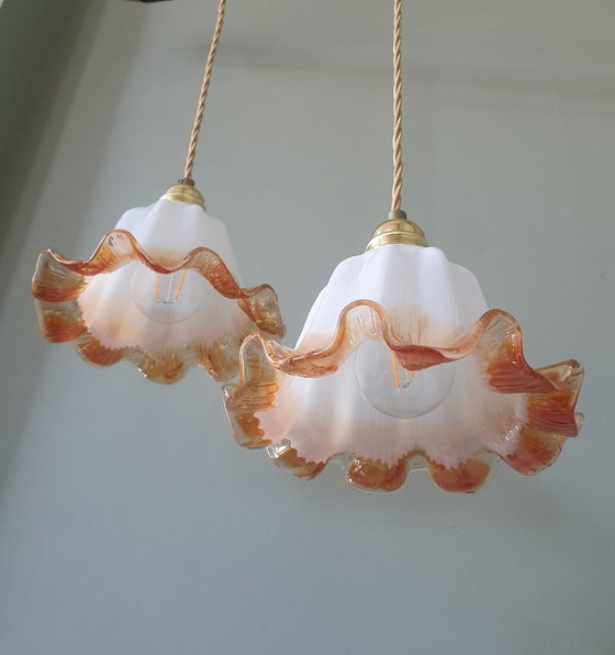 Set of Vintage Glass Pendant Lights. Floral / Flower-shaped Glass – Pendant lamps, Metal (photo 22 of 24)