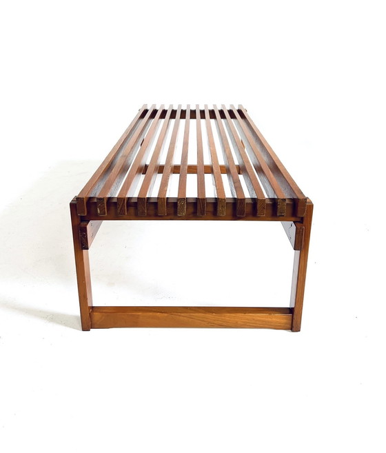 Image 1 of Vintage Danish Teak Slatted Bench '70s