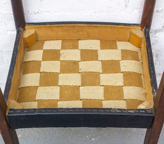 Image 1 of Teakhouten en zwart lederen stoelen, jaren 1950, set van 6