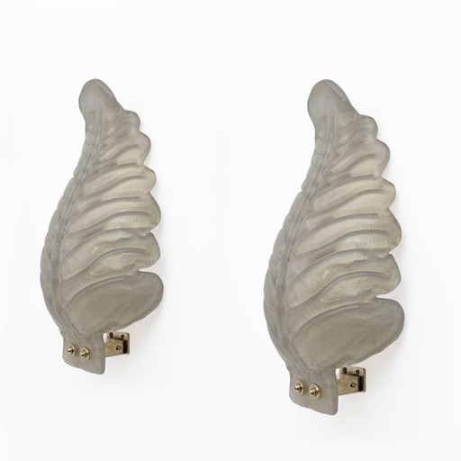 Pair of Barovier & Toso Style Mid-Century Modern Murano Glass Gold Leaf Sconces