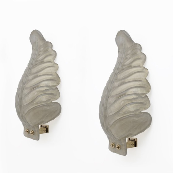 Image 1 of Par de apliques de cristal de Murano con pan de oro, estilo Barovier y Toso, de mediados de siglo.