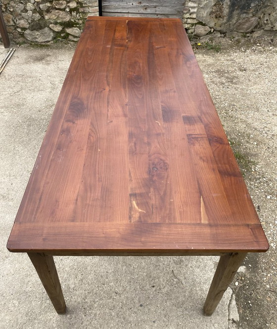 Image 1 of Eettafel in boerderijstijl van massief hout met 1 lade, circa 1930, 209x80 cm