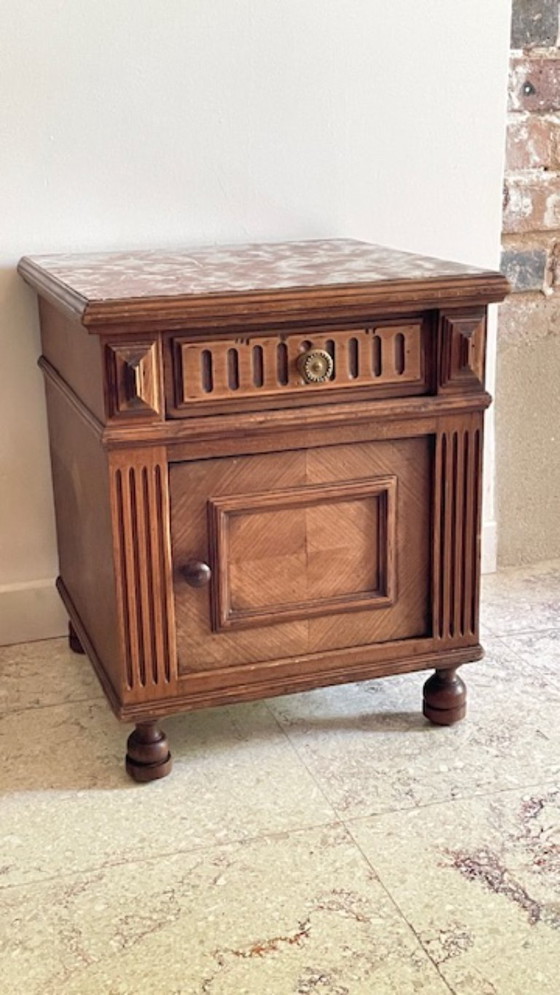 Image 1 of TABLE de Chevet Ancienne Bois et MARBRE
